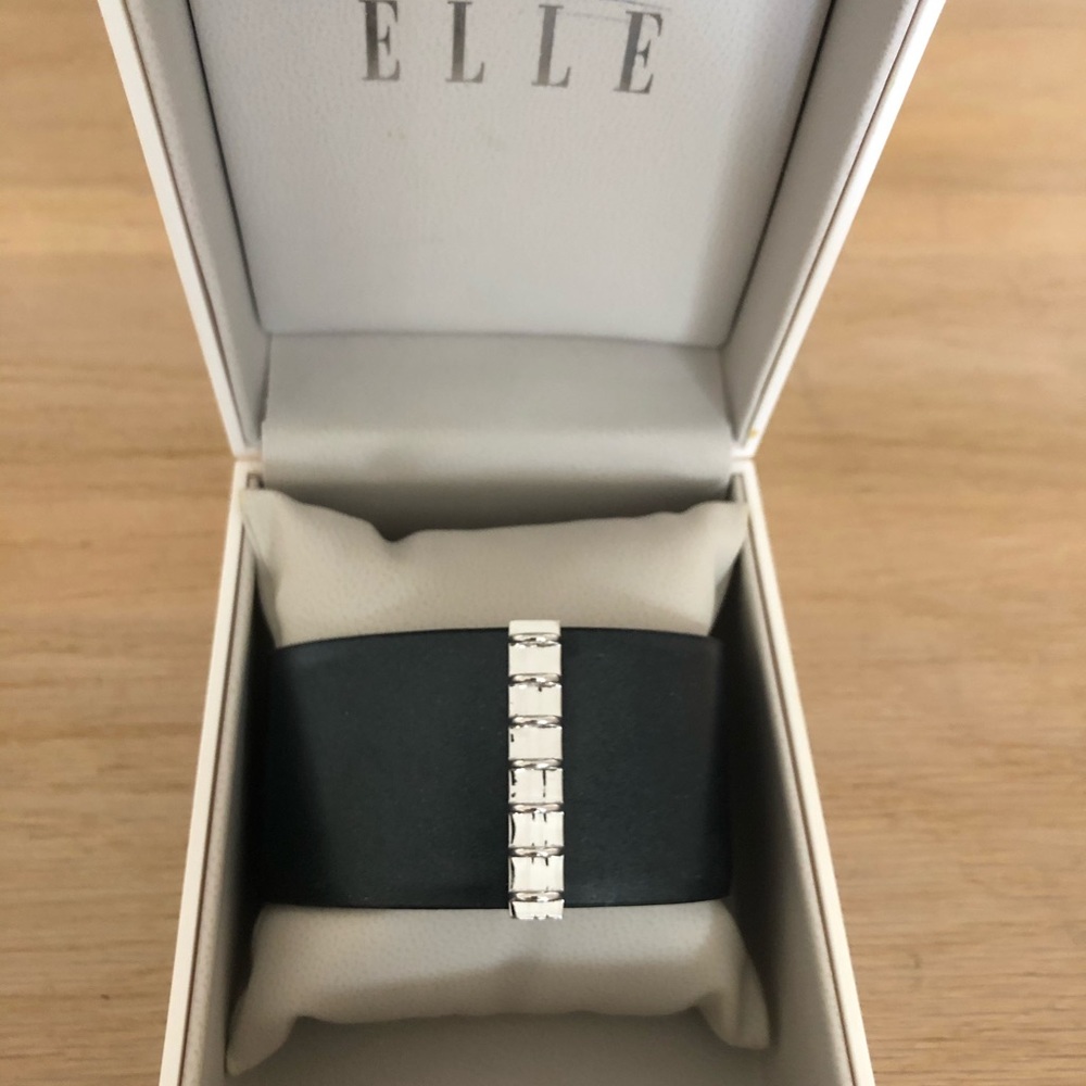 Elle Black Genuine Leather/Sterling Cuff Bracelet